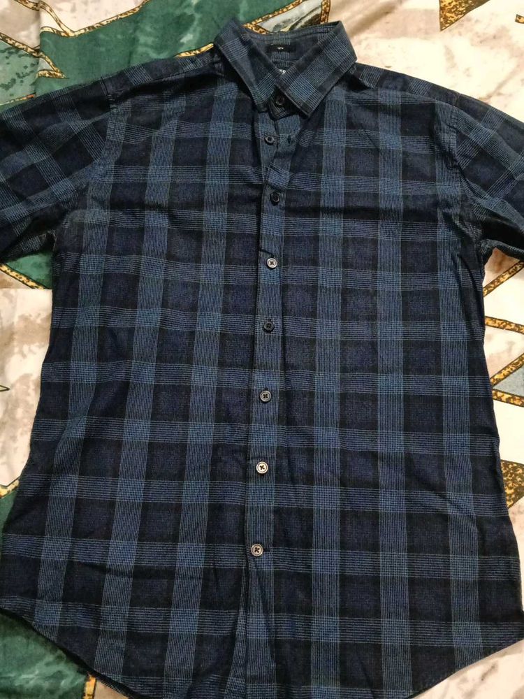 Men's Blue Plaid Casual Shirt