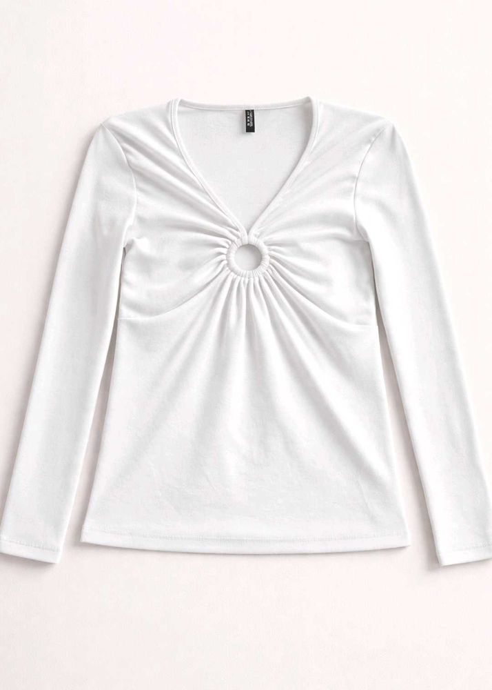 White Ring Detail Long Sleeve Top