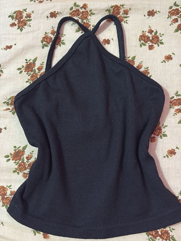 Ribbed Black Crop Tank Top