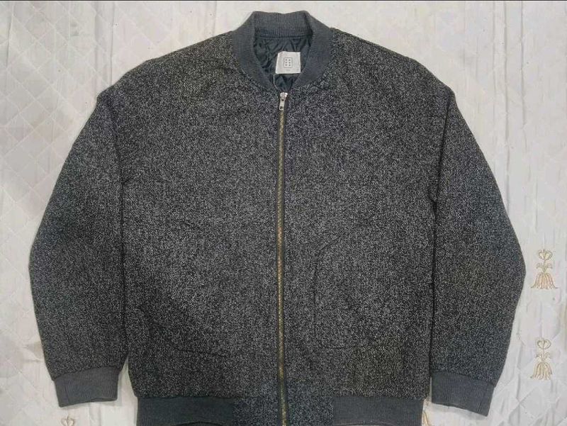 Wool charcoal grey bomber jacket