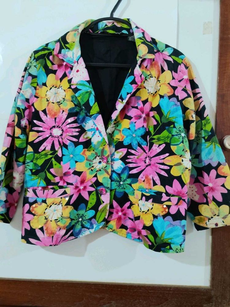 Vibrant Floral Print Blazer