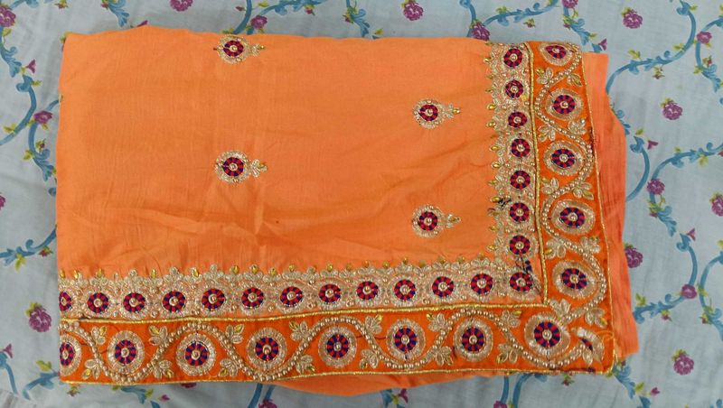 Orange Embroidered Saree