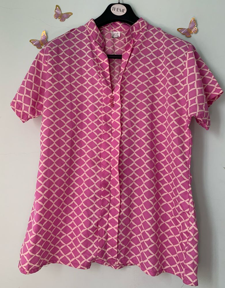 Pink And Sandal Chinese Collar Top (women)
