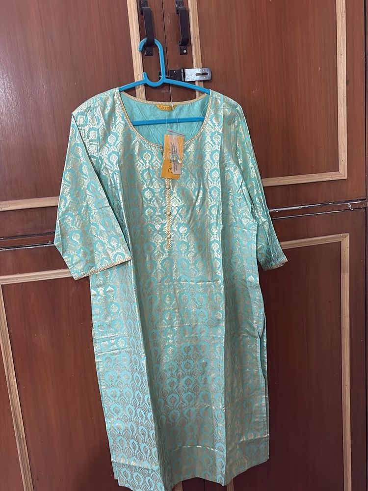 NEW Elegant Mint Green Brocade Kurta