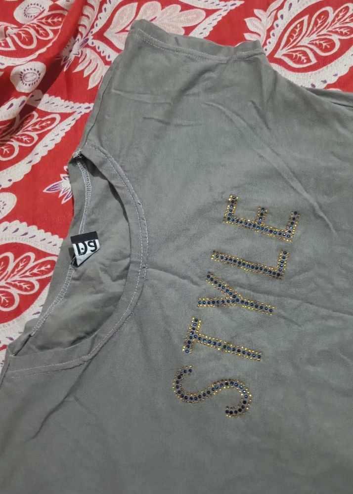 Stylish Grey T-Shirt with Embellishments