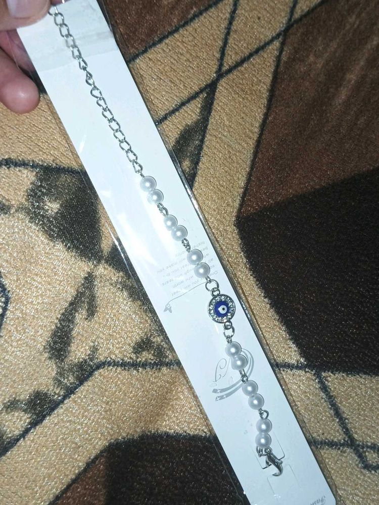 Pearl Bracelet with Evil Eye Charm