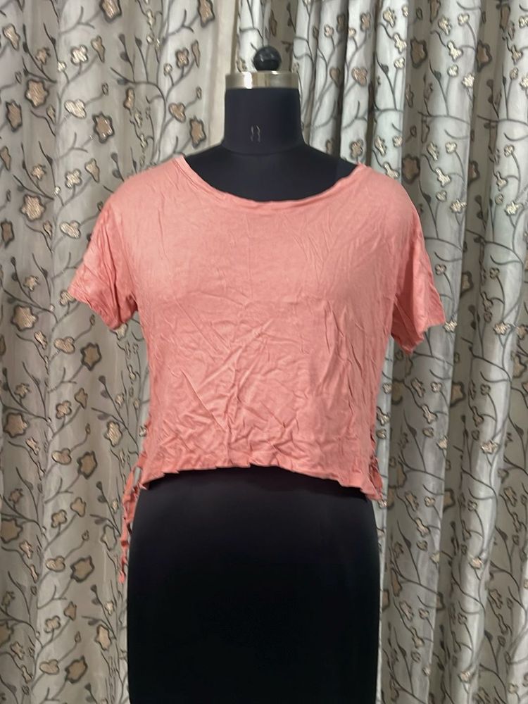 Coral Pink Cropped T-Shirt