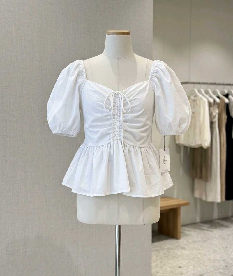 Chic White Puff Sleeve Peplum Top