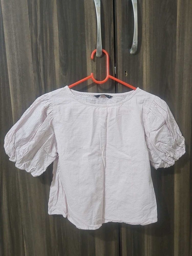 Chic Puff Sleeve Checked Top