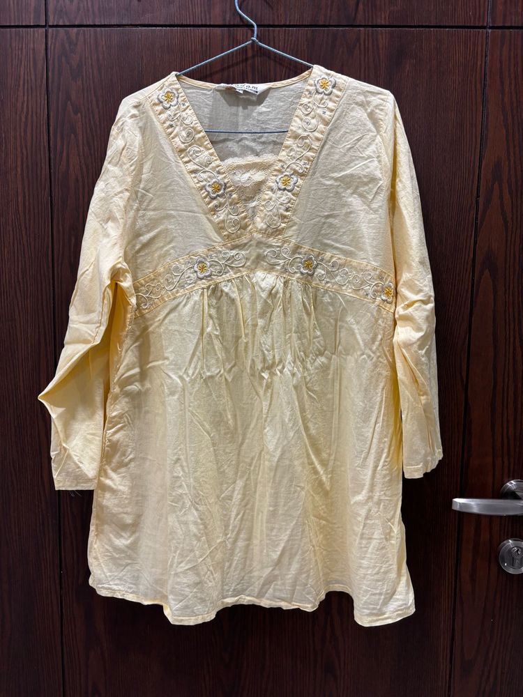 Yellow Embroidered Kurta