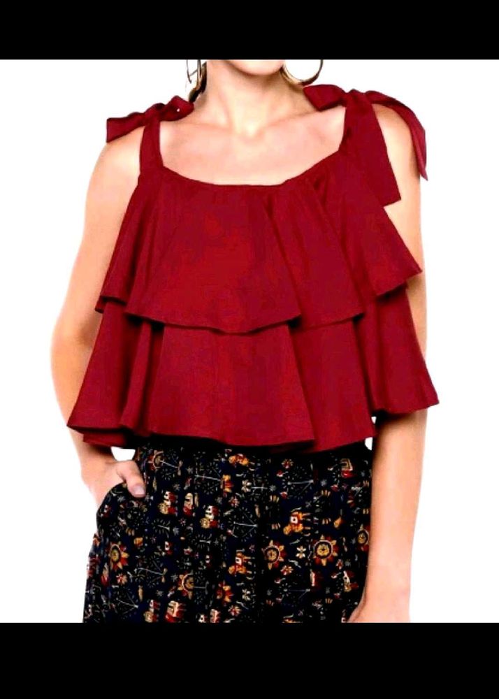 Tiered Tie-Shoulder Crop Top