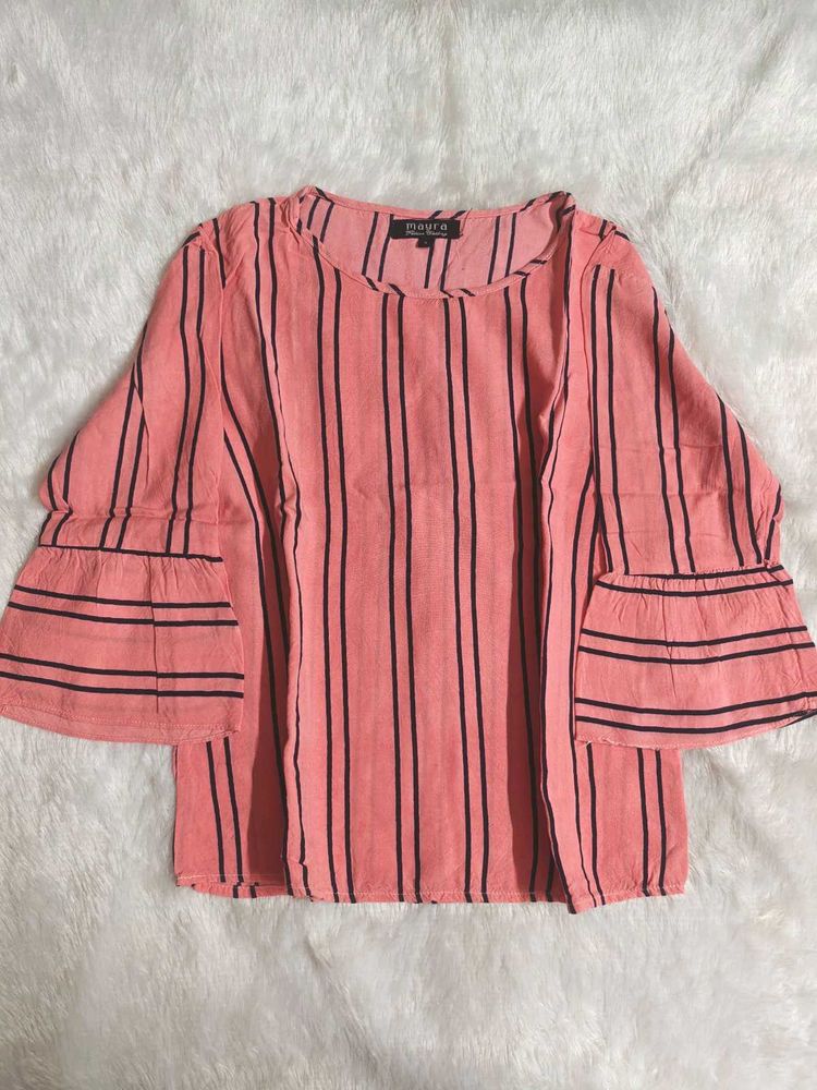 Pink Striped Bell Sleeve Top