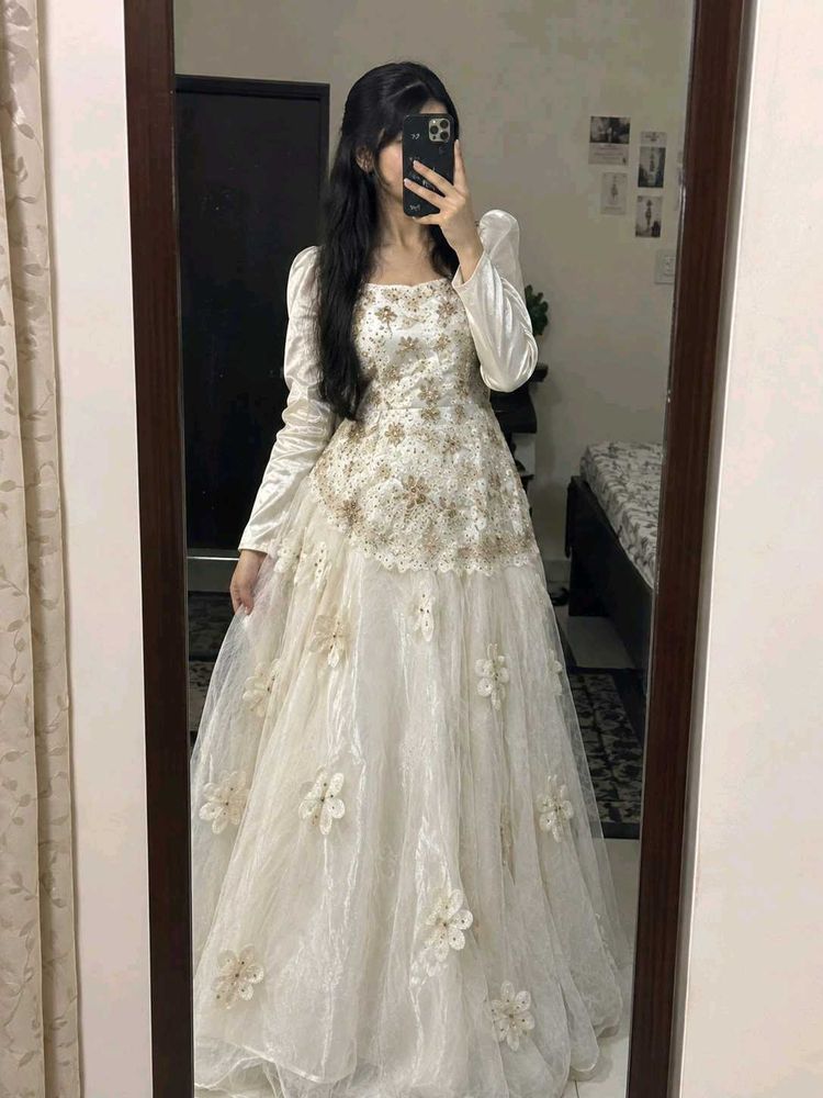 🤍 Beautiful Cream Net Barbie Gown 🤍