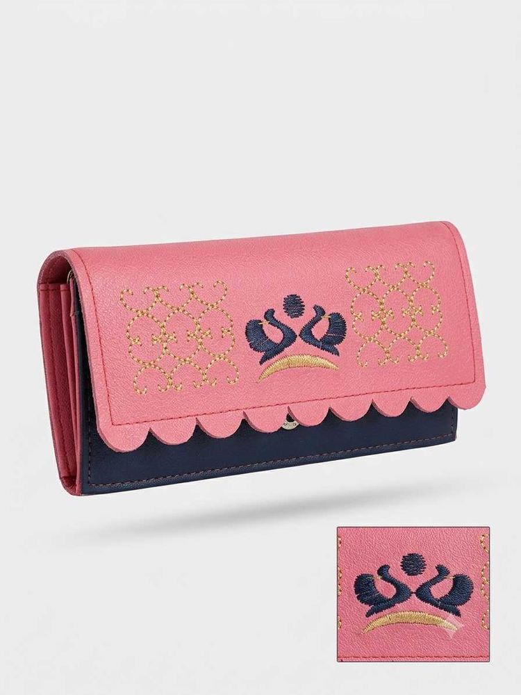 Pink &amp; Navy Embroidered Wallet