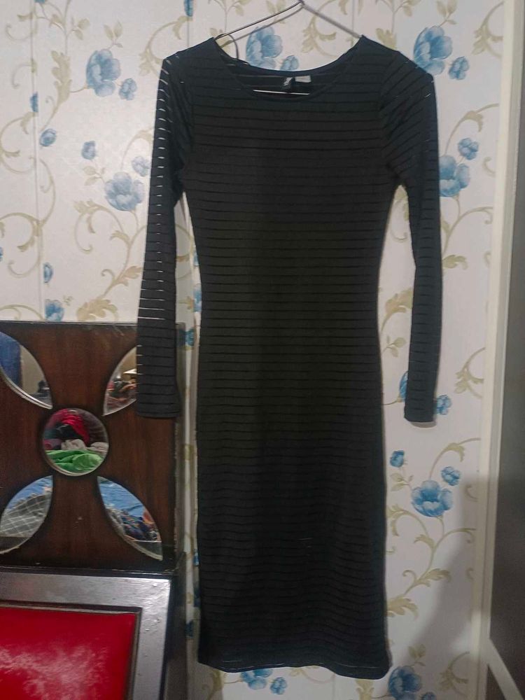 Black Striped Long Sleeve Dress