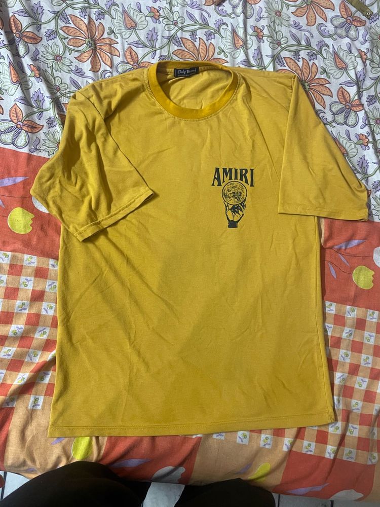 Men's Yellow Amiri T-Shirt off shoulders