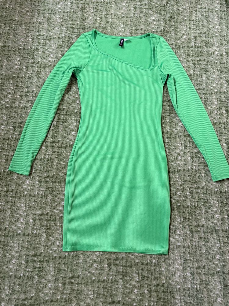 Lime Green Ribbed Bodycon Dress
