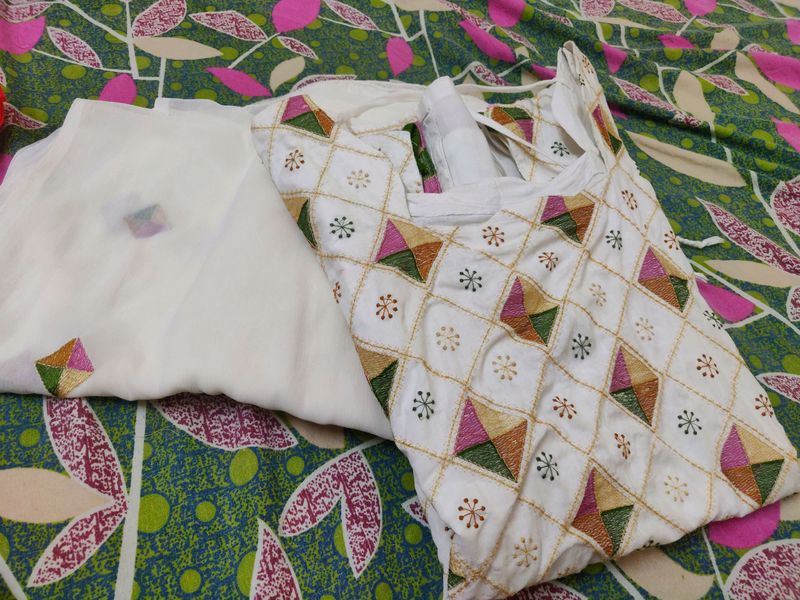 Used white embroided stitched salwar