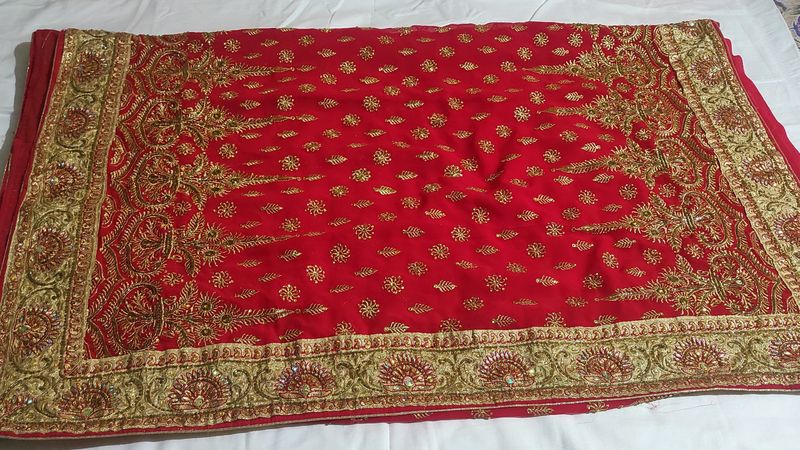 Red Heavy Work Stone Gorgeous Saree