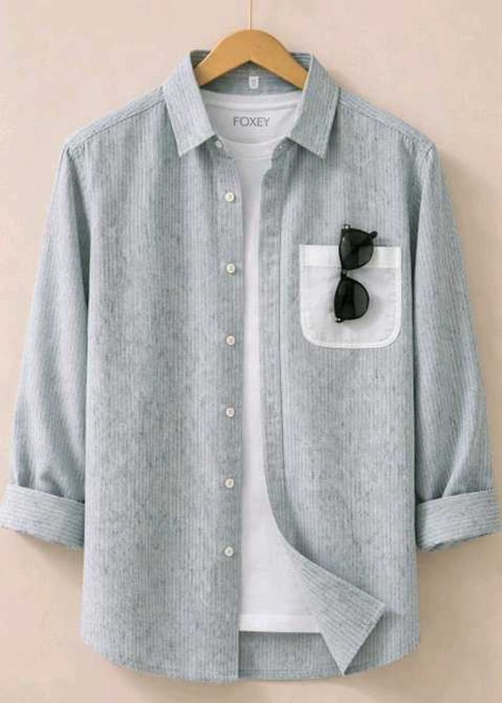 FOXEY Men's Premium Sky Blue Striped Casual Shirt