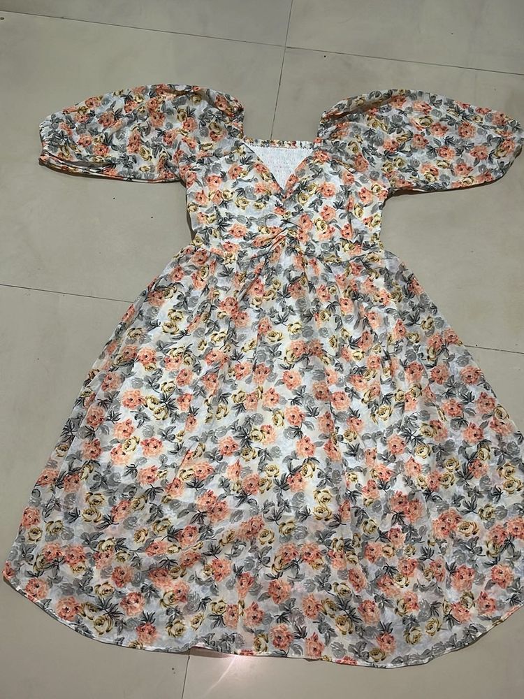 Floral Puff Sleeve Midi Dress