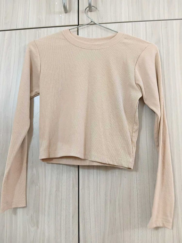 Nude Long Sleeve Crop Top