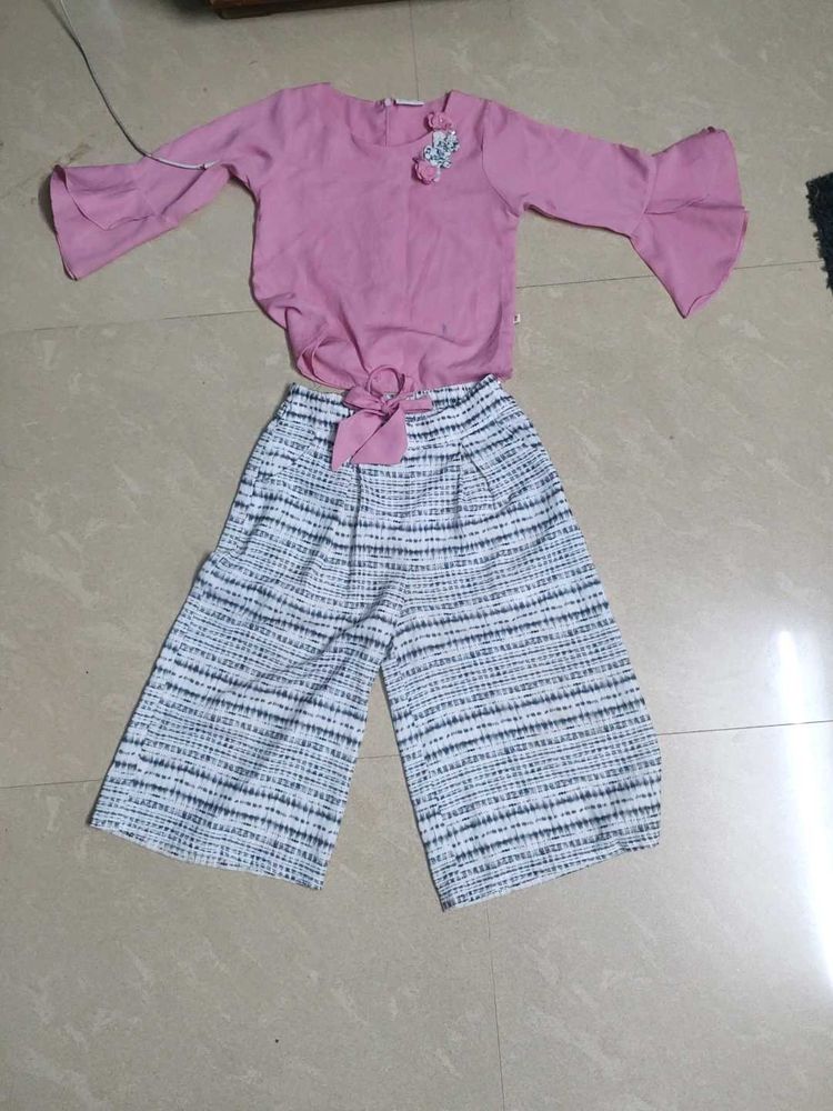 Cute Pink Top &amp; Culottes Set