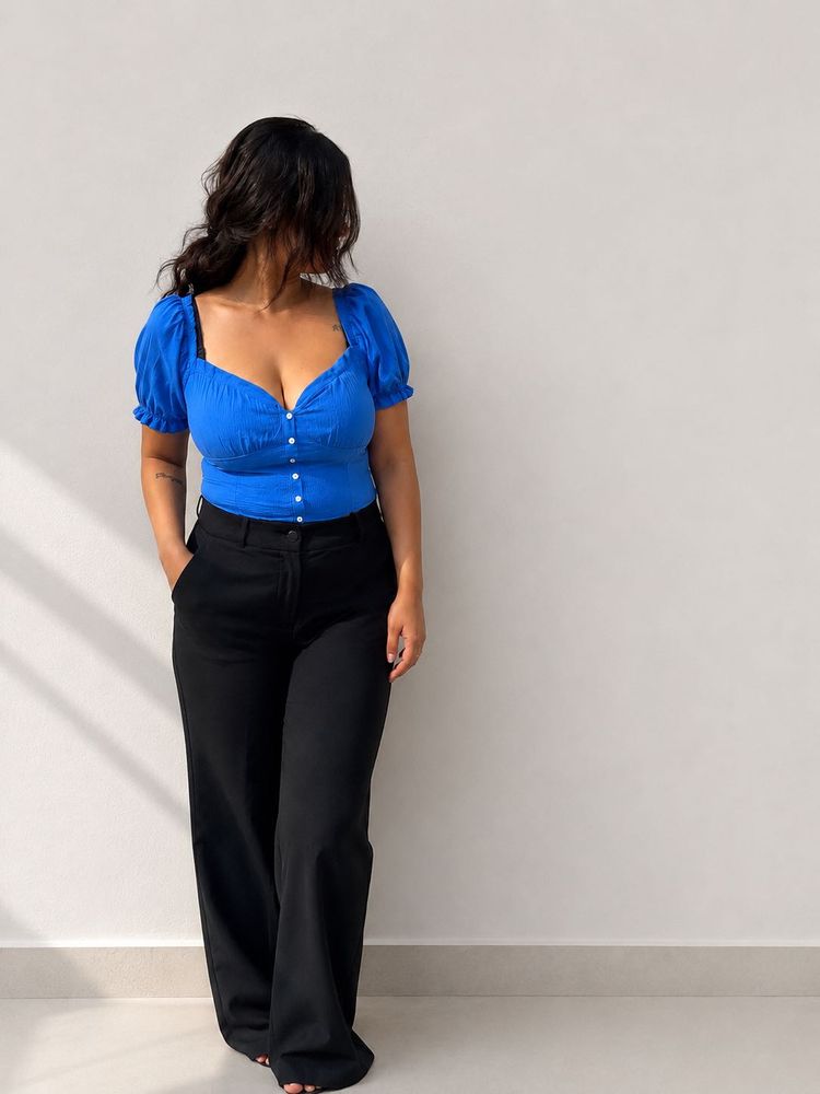 Vibrant Blue Puff Sleeve Top