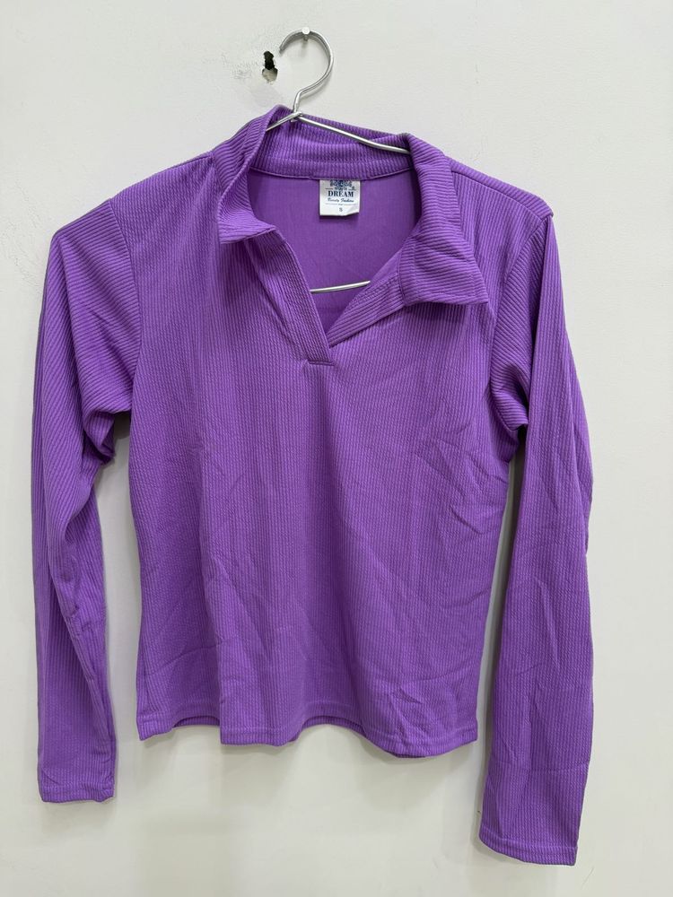 Ribbed Purple Long Sleeve Top