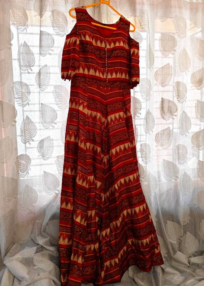 floor-length Anarkali gown. Ethnic Cold Shoulder G
