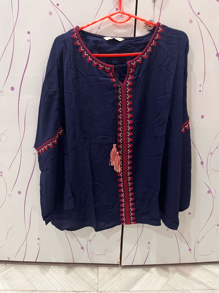 Embroidered Navy Blue Tunic