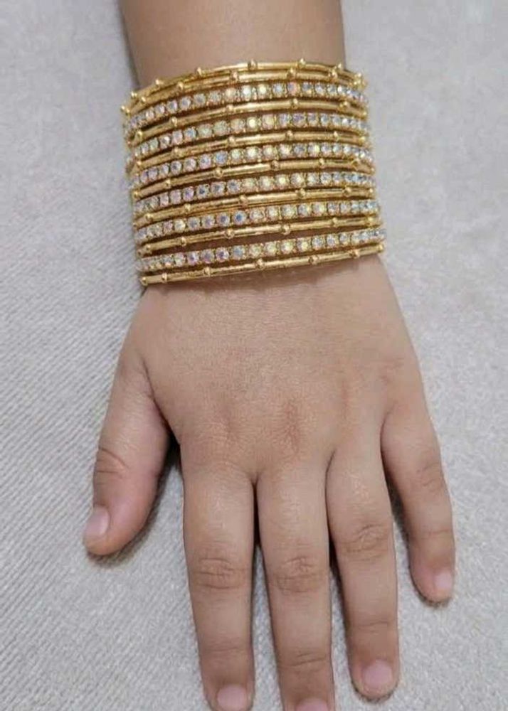 💥Set of metal gold Bangles with Crystals for kids
