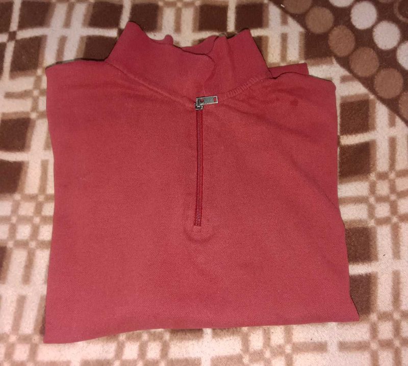 Red Quarter-Zip Pullover Shirt