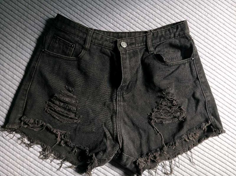 Black Ripped Denim Shorts