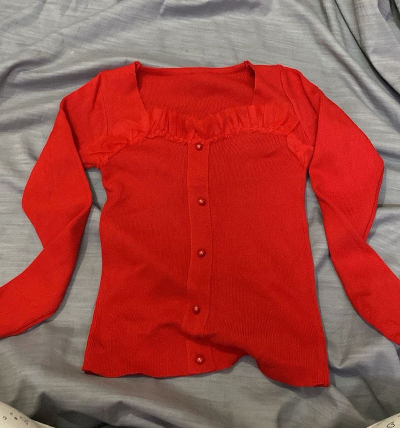 Red Button-Up Cardigan
