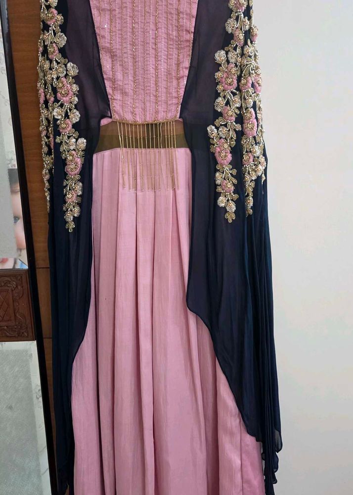 Embroidered Pink &amp; Teal Blue Dress