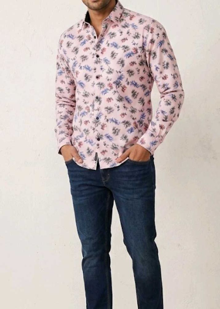 Men's Pink Floral Print Button-Down Shirt