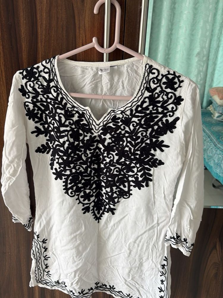 White Kurta with Black Embroidery