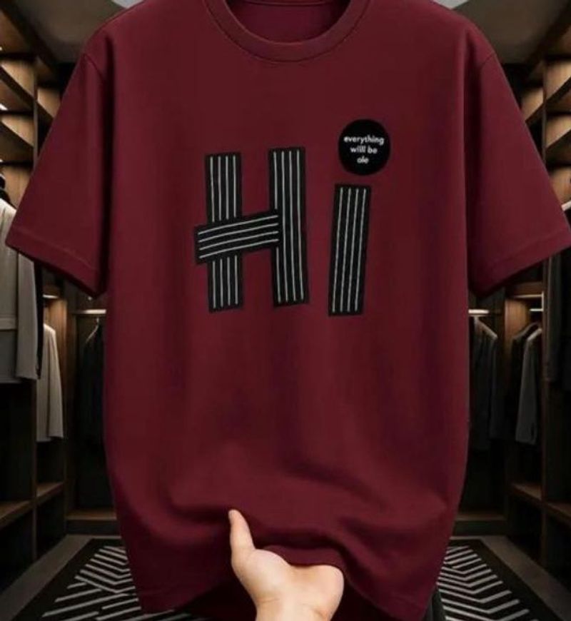 Maroon "HI" Graphic T-Shirt