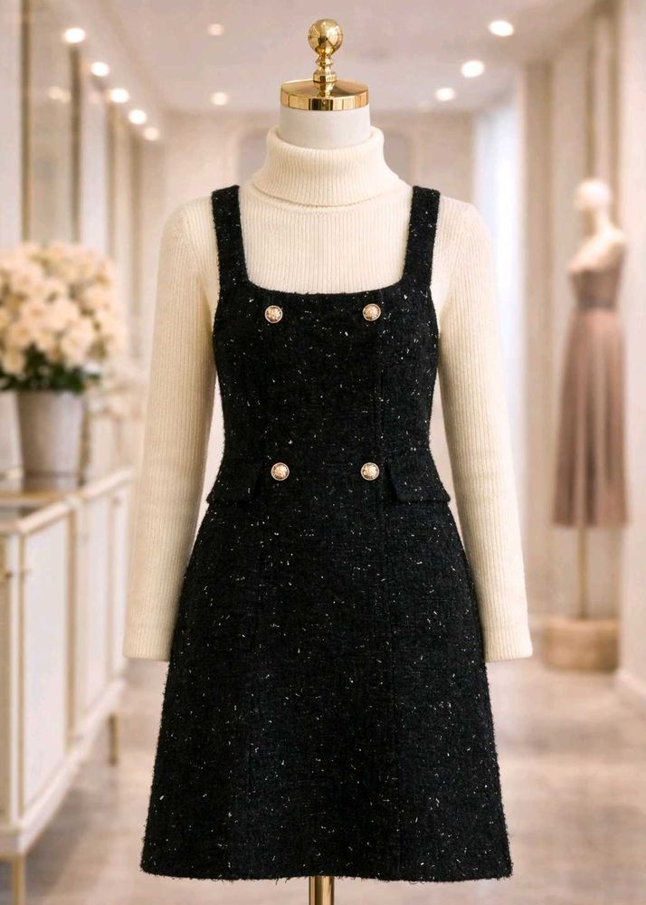 korean Chic Black Pinafore Dress