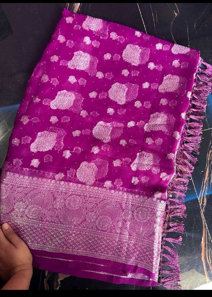 Beautiful Purple Saree with Silver Embellishments
