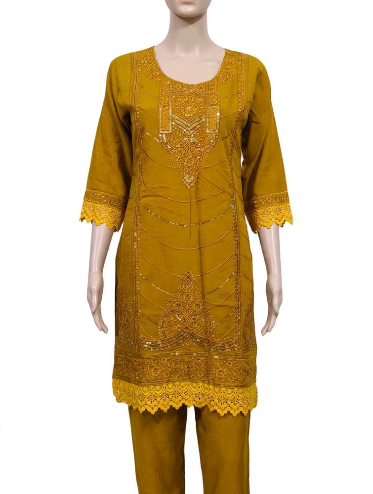 Embellished Mustard Kurta Set