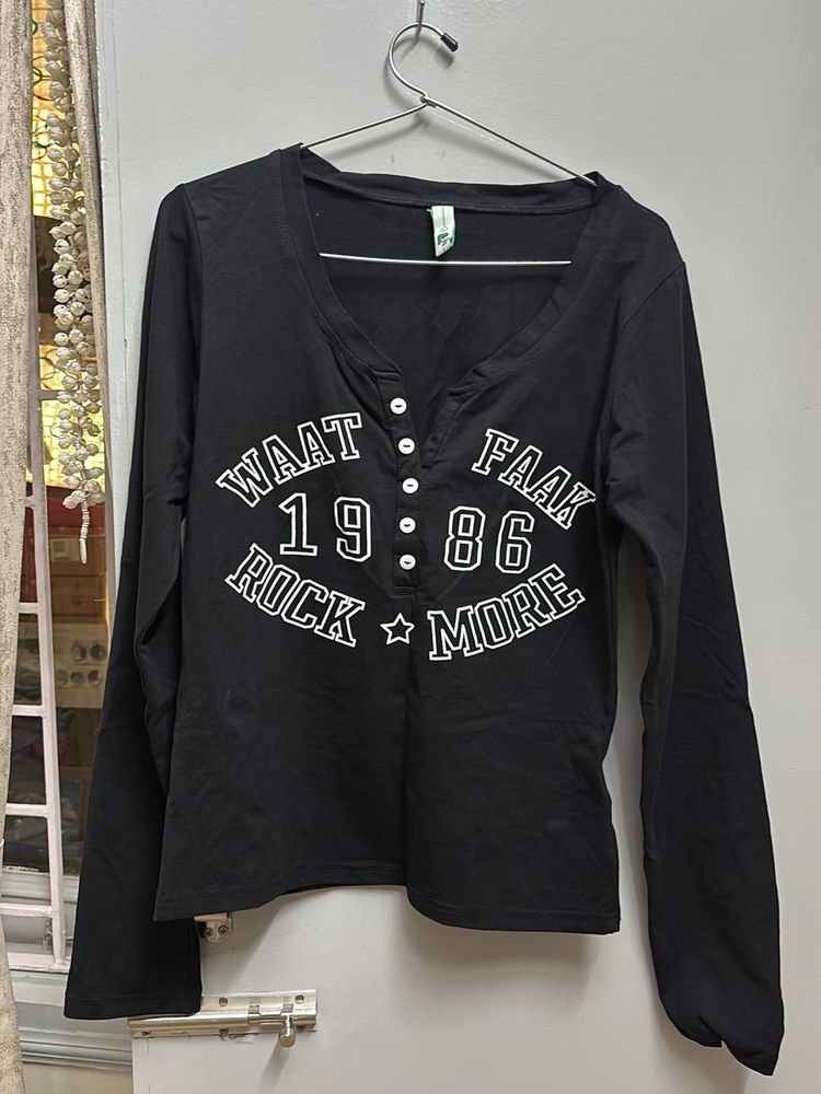 Black Graphic Print Long Sleeve Top