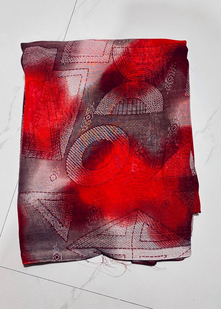 Vibrant Red Geometric Print Saree