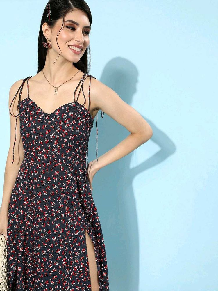 Floral Print Midi Dress with Slits