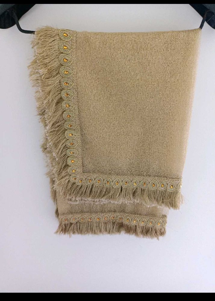 Embellished Beige Dupatta with Fringe