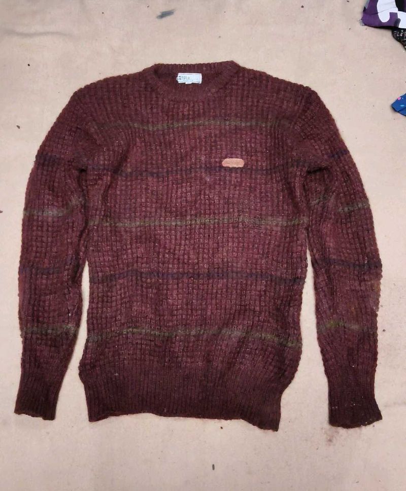 Maroon Striped Knit Sweater