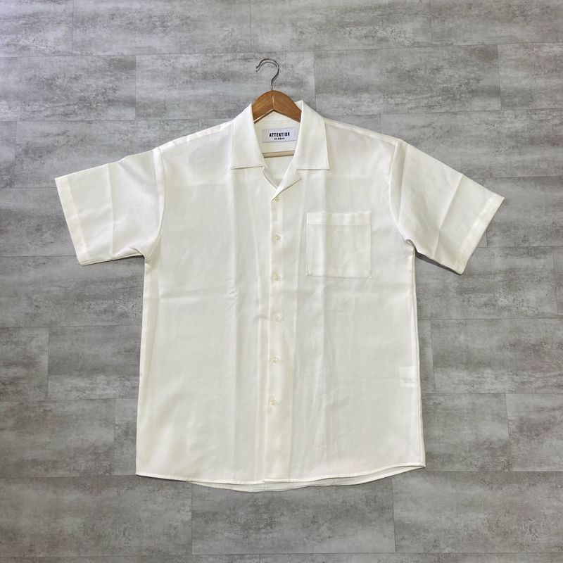 Men's Cream Short Sleeve Camp Collar Shirt