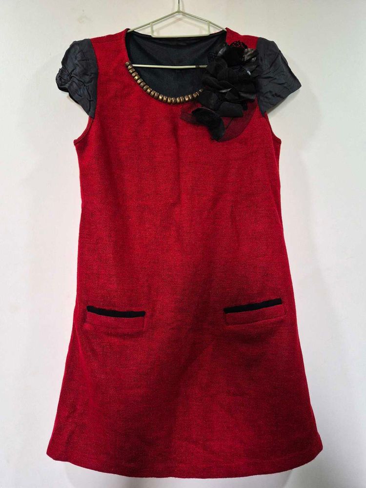 Chic Red Dress with Black Accents