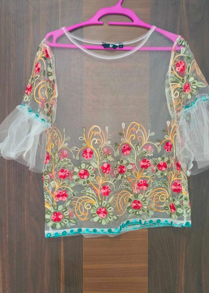 Floral Embroidered Sheer Top